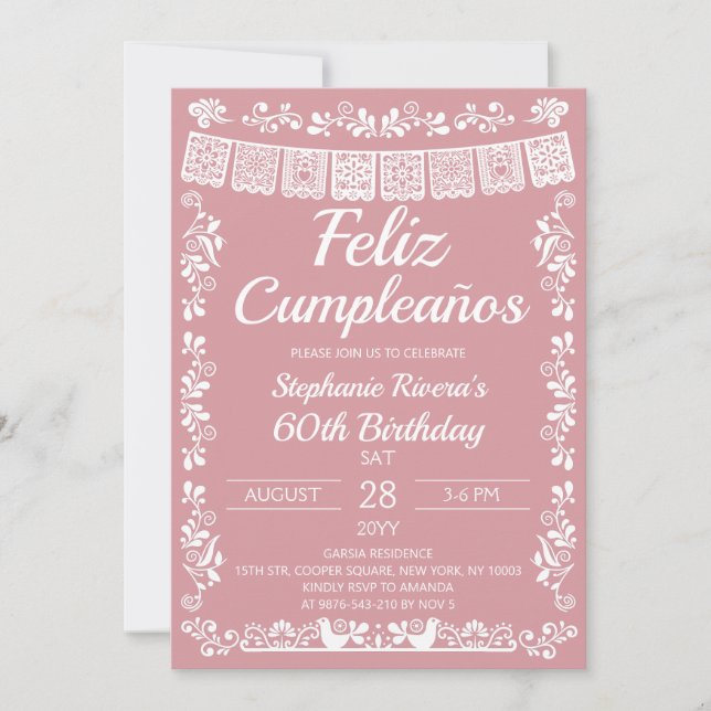 Invitation Fuchsia Feliz Cumpleaños 60e Anniversaire (Devant)