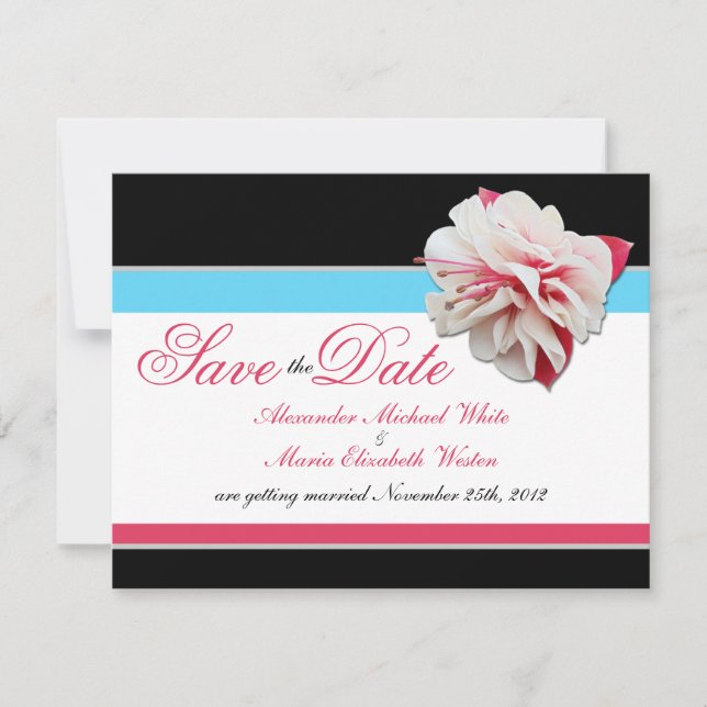 Invitation Fuchsia Fleur Rose & Aqua Mariage Save the Dates (Devant)