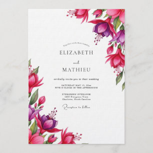 Invitation Fuchsia Fleurs Aquarelle pour Mariage
