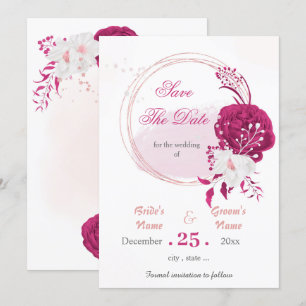 Invitation fuchsia & fleurs blanches couronne enregistrer la