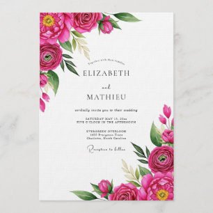 Invitation Fuchsia Fleurs Mariage Impressionniste