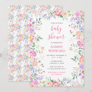 Invitation Fuchsia Floral Baby Shower Fleurs Sauvages