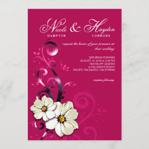 Invitation Fuchsia floral fleuri du monogramme   de Flourish