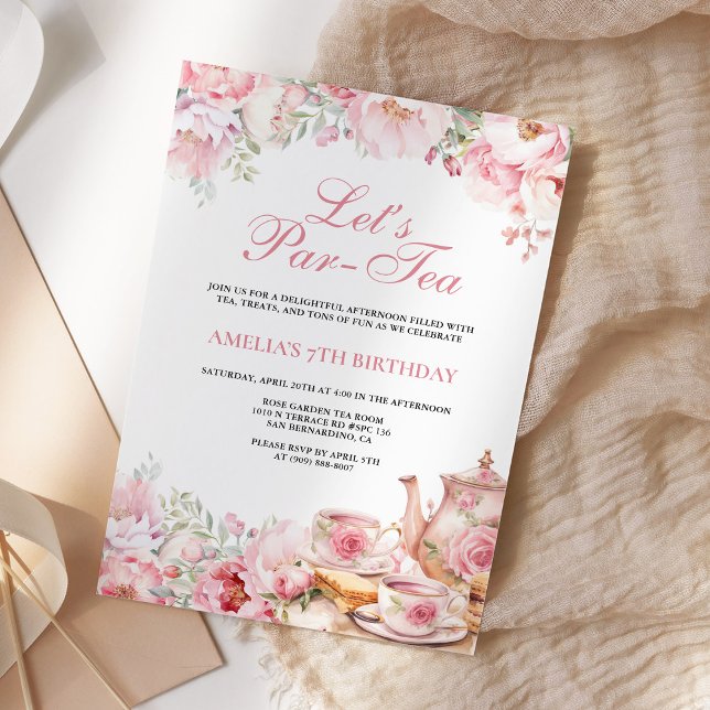 Invitation Fuchsia Floral Let's Par-Tea Anniversaire (Créateur téléchargé)
