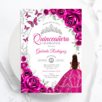 Fuchsia Floral Rose Quinceanera Argent Rose