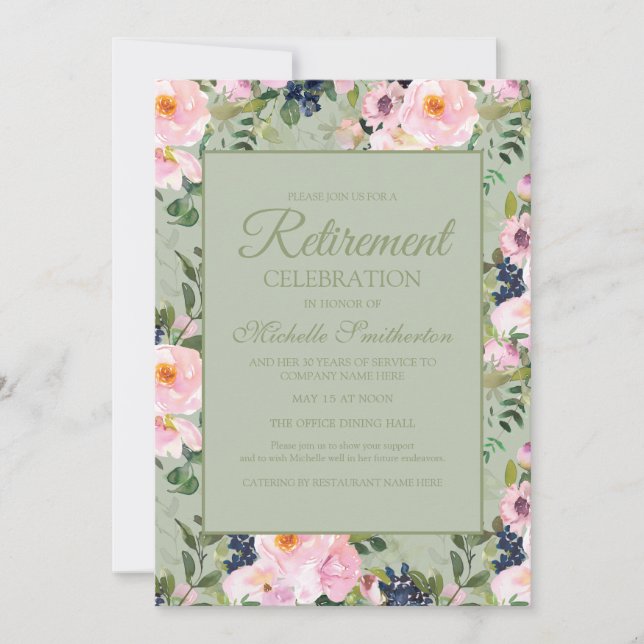 Invitation Fuchsia Floral Vert Menthe Retraite (Devant)