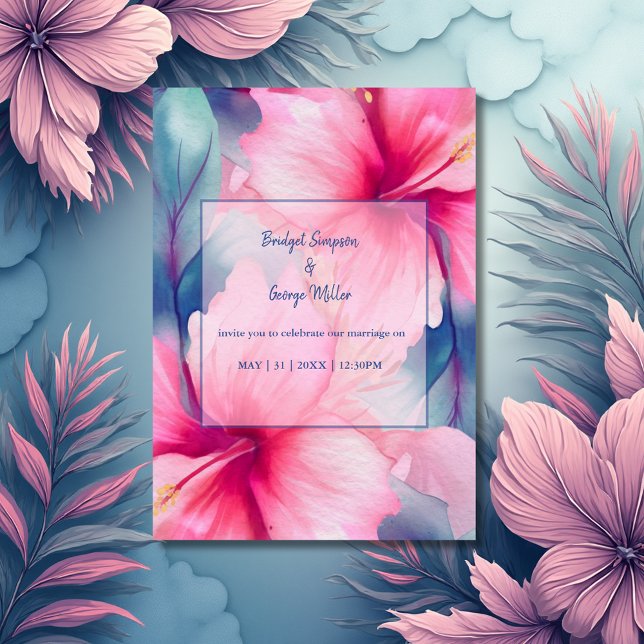 Invitation fuchsia hawaiian tropical floral hibiscus wedding (Créateur téléchargé)