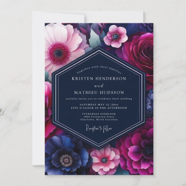 Invitation Fuchsia Jewel-Tone Bloom Wedding (Devant)
