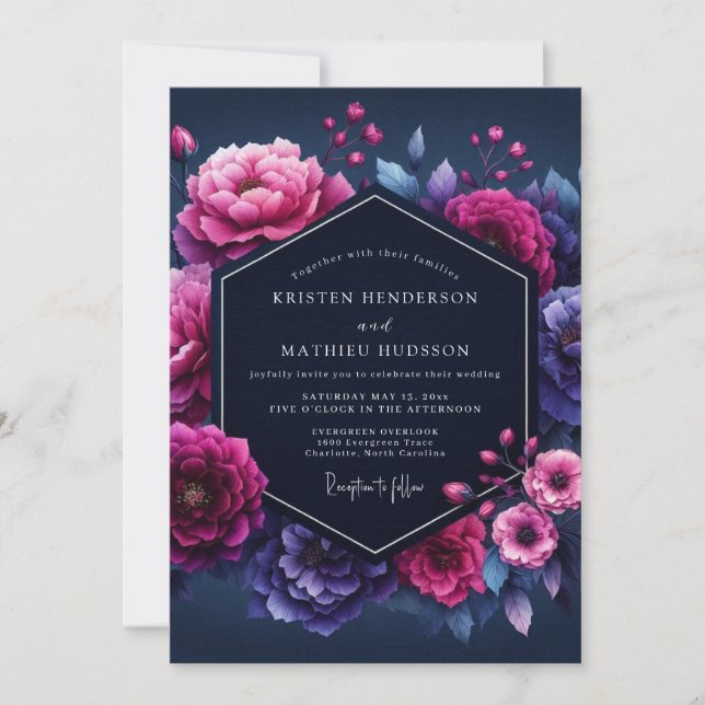 Invitation Fuchsia Luminous Nocturne Wedding (Devant)
