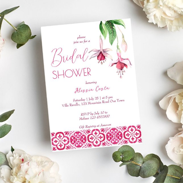 Invitation Fuchsia Majolica magenta tuiles douche nuptiale (Créateur téléchargé)