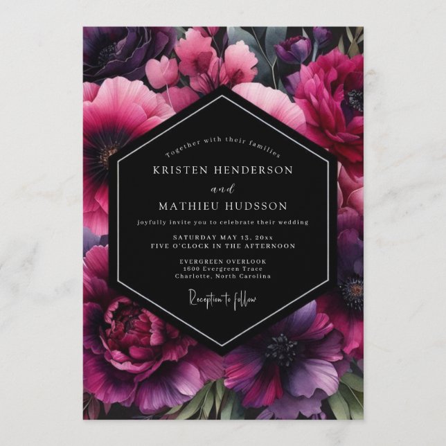 Invitation Fuchsia Nocturnal Bloom Wedding (Devant)