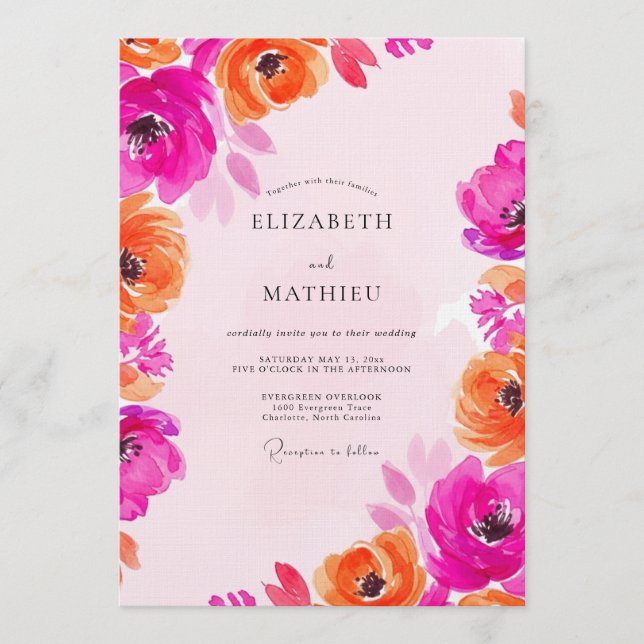 Invitation Fuchsia & Orange Painterly Bloom Wedding (Devant)