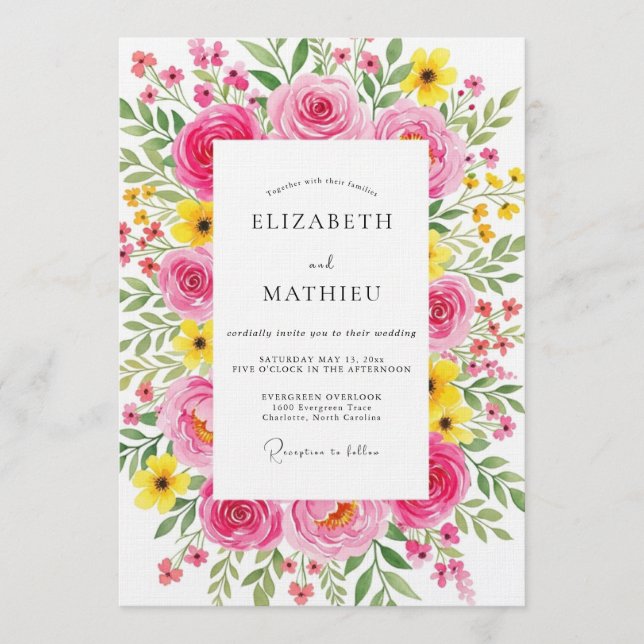 Invitation Fuchsia Painterly Flora Wedding (Devant)