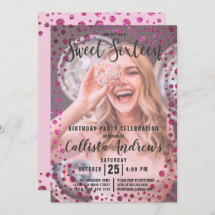 Invitation Fuchsia Parties scintillant rose Confetti Photo Sw