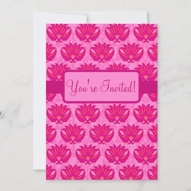 Invitation Fuchsia Pink Art Nouveau Damask Party (Devant)