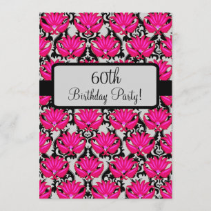Invitation Fuchsia Pink Black Damask 60e anniversaire