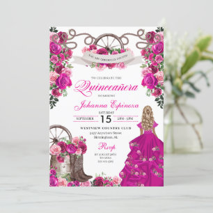 Invitation Fuchsia Pink Cowgirl Western Charro Quinceanera