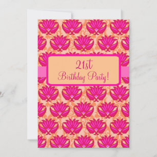 Invitation Fuchsia Pink Orange Damask 21ème anniversaire
