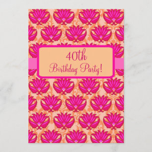 Invitation Fuchsia Pink Orange Damask 40e anniversaire