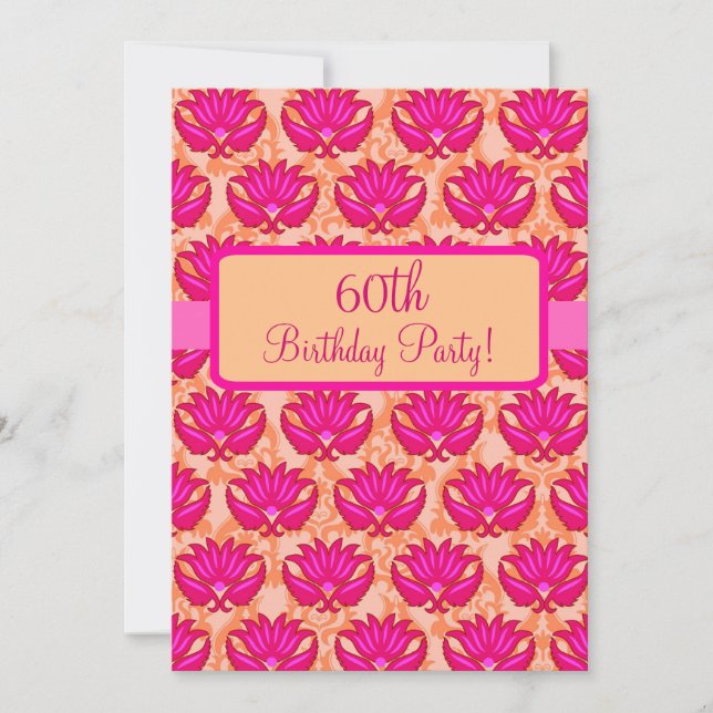 Invitation Fuchsia Pink Orange Damask 60e anniversaire (Devant)