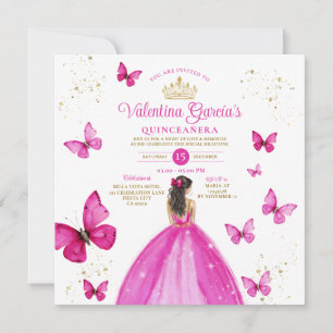 Invitation Fuchsia Pink Quinceañera 15 Anos Gold Birthday