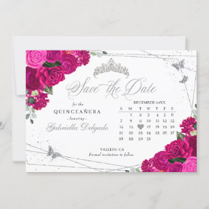 Invitation Fuchsia Pink & Silver Quinceañera Enregistrer La D