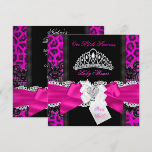 Invitation Fuchsia Princess Baby Shower Fille Léopard 2