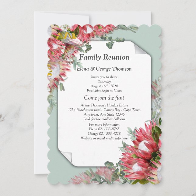 Invitation Fuchsia Protea Bouquets de fleurs Réunion (Devant)