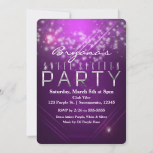 Invitation Fuchsia Purple Sparkle Club Vibe