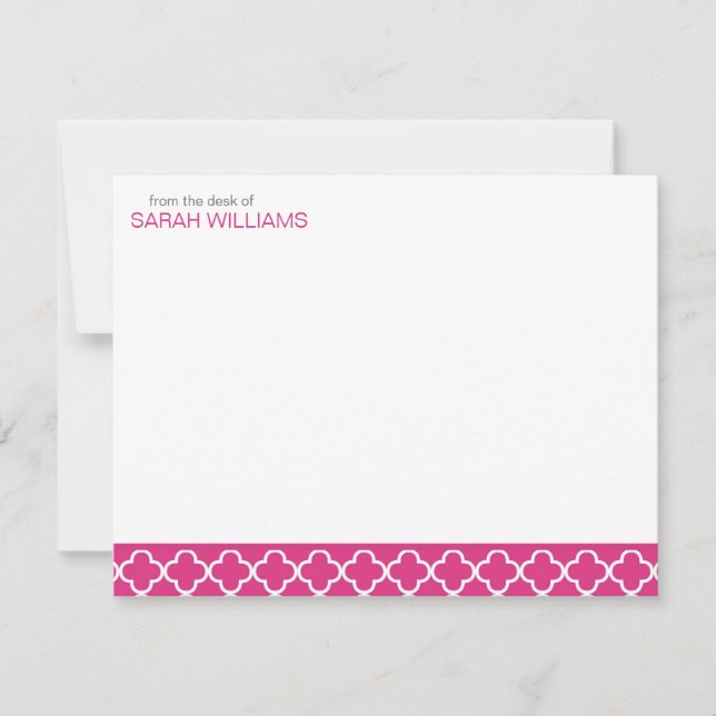Invitation Fuchsia Quatrefoil Motif Merci Notes (Devant)