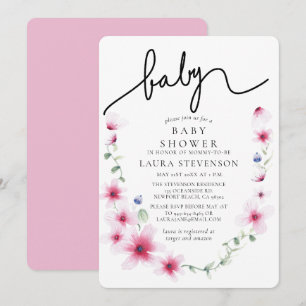 Invitation Fuchsia rose Baby shower de calligraphie de couron