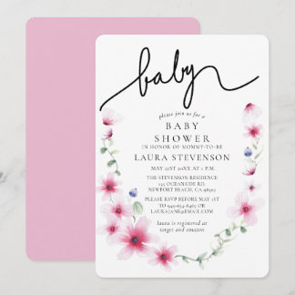 Invitation Fuchsia rose Baby shower de calligraphie de couron