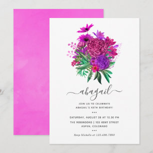 Invitation Fuchsia Rose Chaud et Violet Floral Shabby Anniver