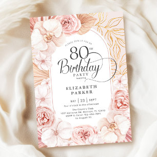 Invitation Fuchsia rose doré Floral 80e anniversaire