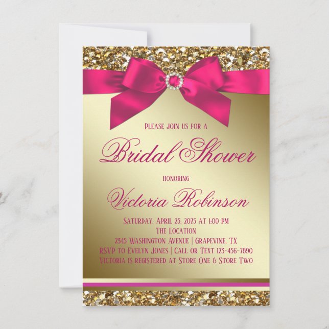 Invitation Fuchsia Rose et Or Baby Shower (Devant)