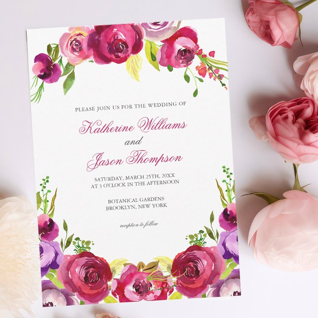 Invitation Fuchsia rose Floral Chic Spring Garden Mariage (Créateur téléchargé)