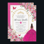 Invitation Fuchsia Rose Floral Or Quinceañera Sweet 16 XV<br><div class="desc">Personnalisez cette élégante Quinceañera florale fuchsia / Sweet 16 anniversaire invitation facilement et rapidement. Cliquez simplement sur le bouton Modifier à l'aide de l'outil de conception pour modifier le texte, modifier les couleurs de police et de police. Avec de beaux fuchsia, rose chaud, roses rose clair et une fille habillée...</div>