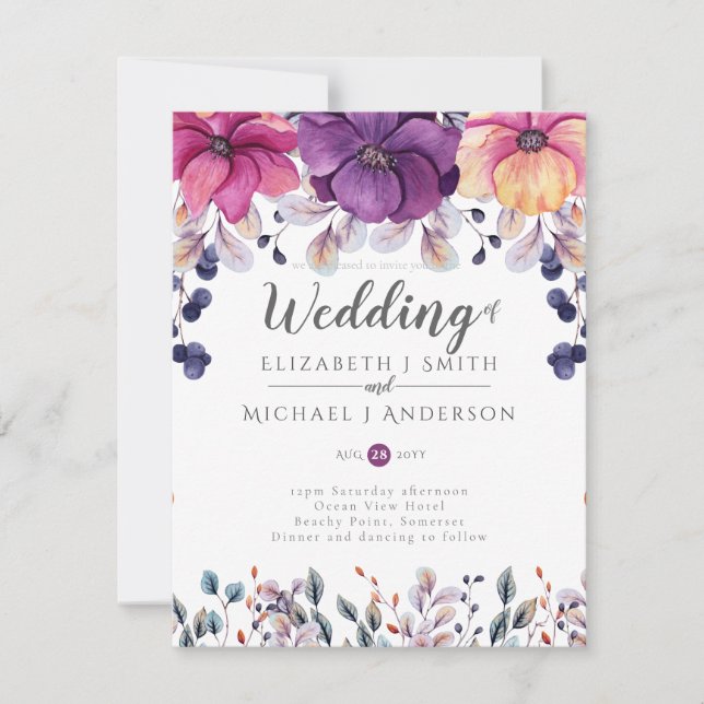 Invitation Fuchsia Rose Orange Ginger Wedding Invite Budget (Devant)