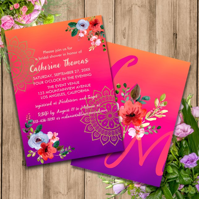 Invitation Fuchsia rose orange violet brillant et gras floral (Créateur téléchargé)