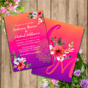 Invitation Fuchsia rose orange violet brillant et gras floral