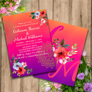 Invitation Fuchsia rose orange violet brillant et gras floral
