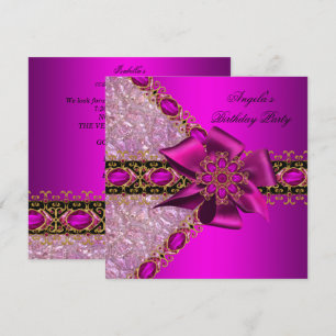 Invitation Fuchsia Rose Pailleté Joyeux Anniversaire 2