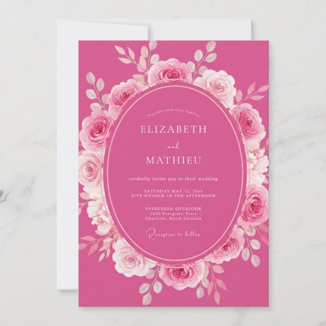 Invitation Fuchsia Rose Radiant Romantique Mariage (Devant)
