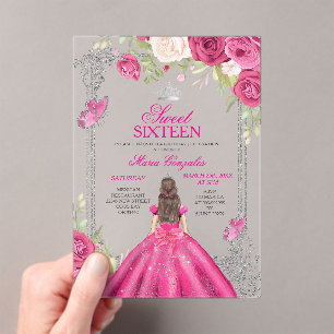 Invitation Fuchsia Rose Rose Douce 16 Princesse