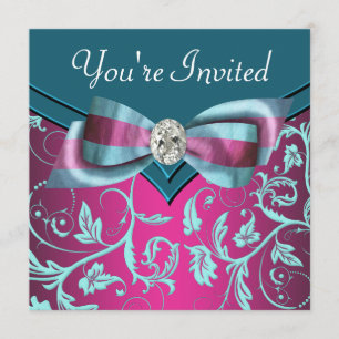 Invitation Fuchsia rose vif sarcelle bleu pour toutes occasio