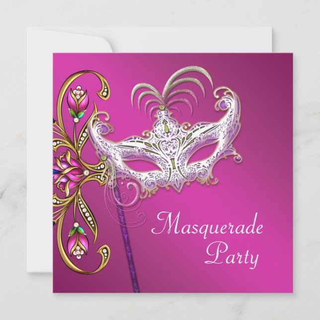 Invitation Fuchsia rose vif Soirée masquée (Devant)