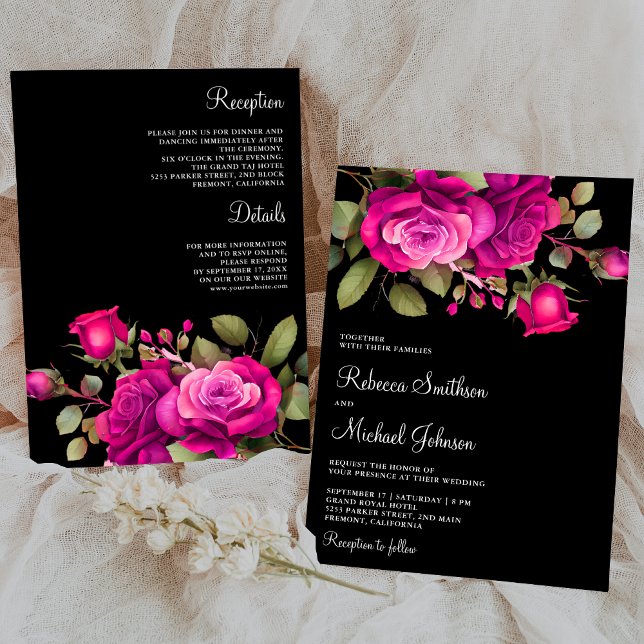 Invitation Fuchsia Roses Rose Chaud Toutes en Une Robe de Mar (Créateur téléchargé)