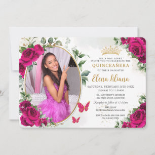 Invitation Fuchsia Roses Rose Fuschia Chaude Quinceañera  Pho