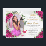 Invitation Fuchsia Roses Roses Fleur Quinceañera  Photo<br><div class="desc">Personnalisez facilement et rapidement cette carte d'invitation vibrante, cliquez simplement sur le bouton personnaliser pour modifier les textes, changer les polices et les couleurs des polices. Comprend de belles roses fuchsia vibrantes, un espace pour placer votre photo et des papillons fuchsia et or. Articles assortis disponibles en magasin. (c) Somerset...</div>
