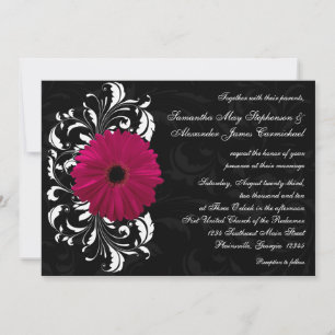 Invitation Fuchsia Scroll Gerbera Daisy avec noir et blanc